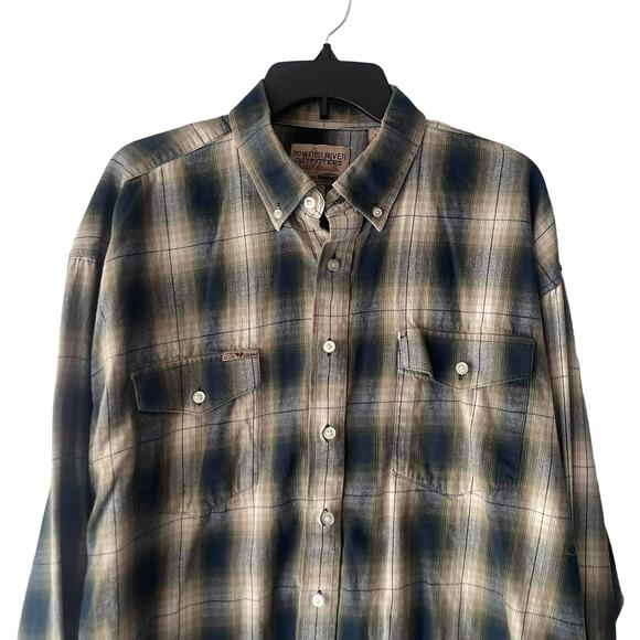 Panhandle Powder River Outfitters Size XL Cotton Green Plaid Flannel Button Up - Picture 2 of 8